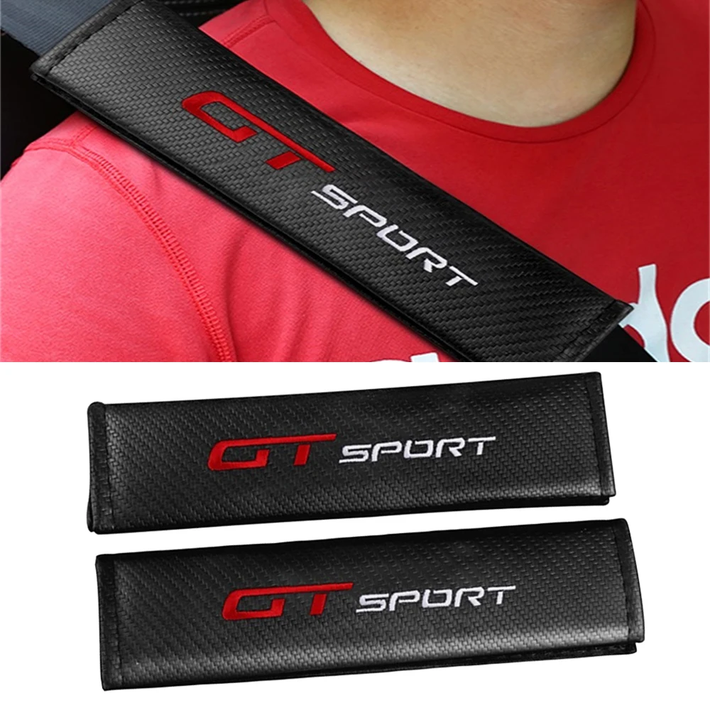 1/2PCS Carbon Fiber Car Sefety Seat Belt Cover for Child Adult Shoulder Protector Cushion GT Sport Emblem Car Interior Accessory