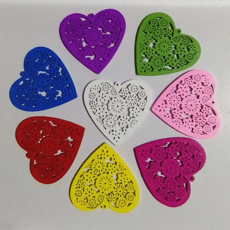 FUYIER Hollow Out Wood Heart Jewelry Making Part Both Side Printing Wood Pendant DIY Accessories Many Style 12 pcs/lot