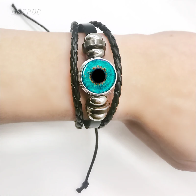 Sauron Eye Gothic Steampunk Bracelet Sauron Eye Demon Eye Jewelry Monster Eye Leather Braided Bracelets Funny Couple Bracelet