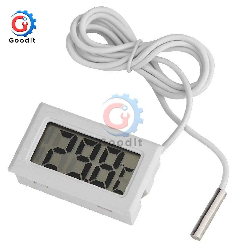 Mini LCD Digital Thermometer for Freezer Temperature -20℃～110℃ Refrigerator Aquarium Monitoring Display TEMP Detector Probe 1M