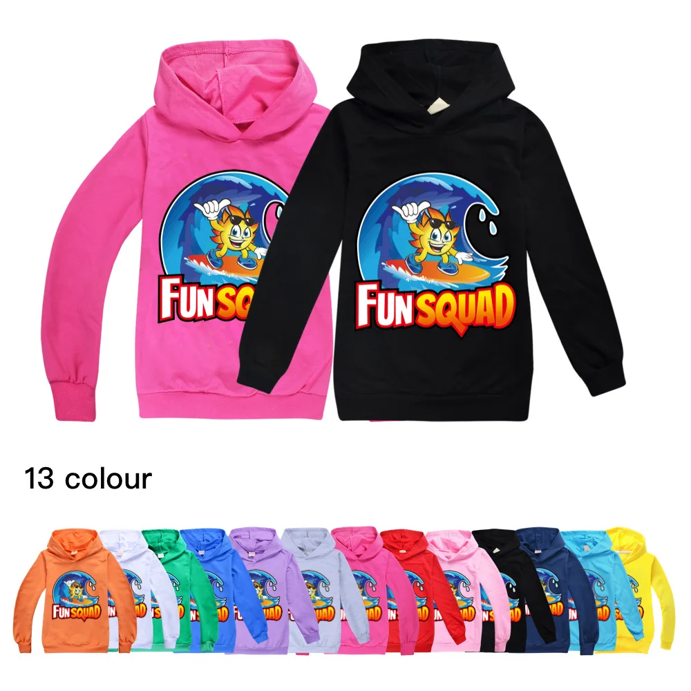 

Fun Squad Kids Clothes for Boys Girls Hooded Long Sleeve Sweatshirt Children Pullover Tops Spring Autumn Hoodies Fashion Coats