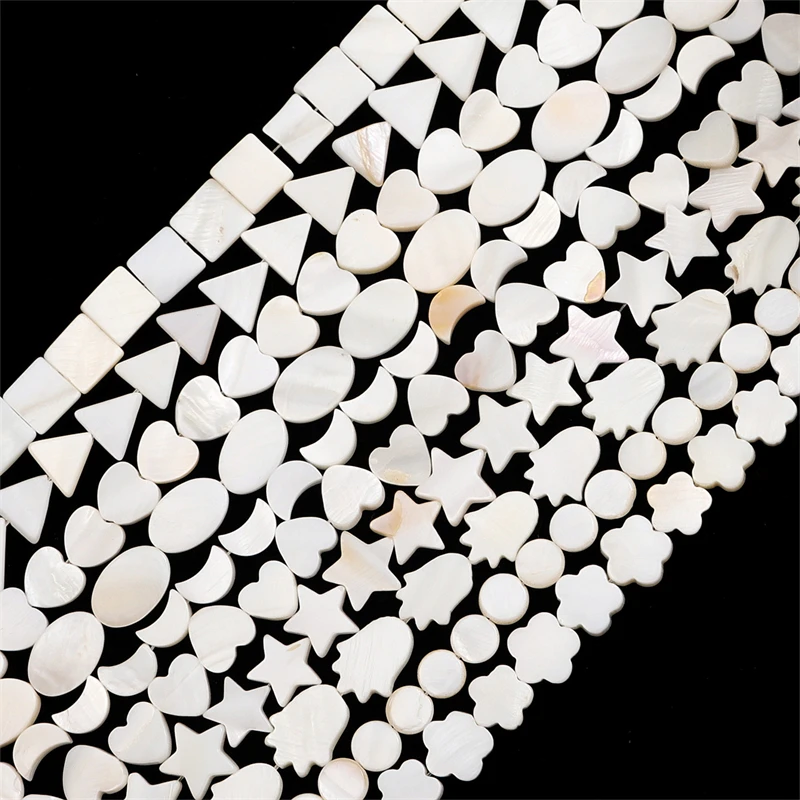Natürliche Shell Weiße Perlen Perlmutt Lose Quadratische Runde Stern Mond Herz Süßwasser Chip Charms Für Schmuck Machen