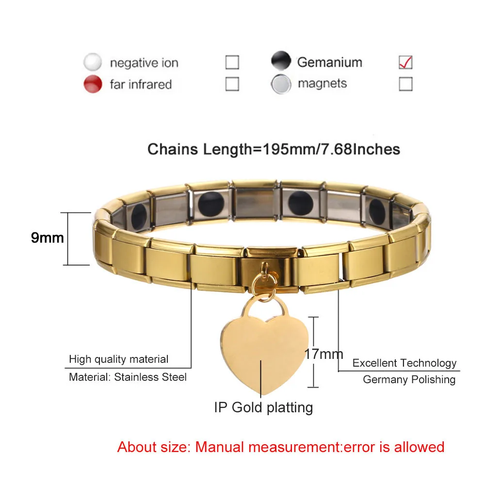 New Stainless Steel Elastic Chain Heart Germanium Tourmaline Bracelets For Woman Fashion Heart Bracelets Jewelry