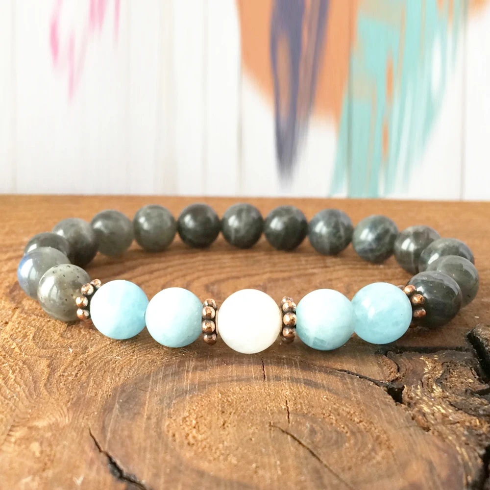 

Wholesale A Grade Labradorite Energy Bracelet Blue Rainbow Moonstone Bracelet Wrist Mala Beads BraceletHealing Crystals Gift