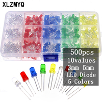 500pcs 3mm 5mm LED Diode Light Assorted Kit DIY LED set White Yellow Red Green Blue F3 F5 Light Emitting Diodes Pack