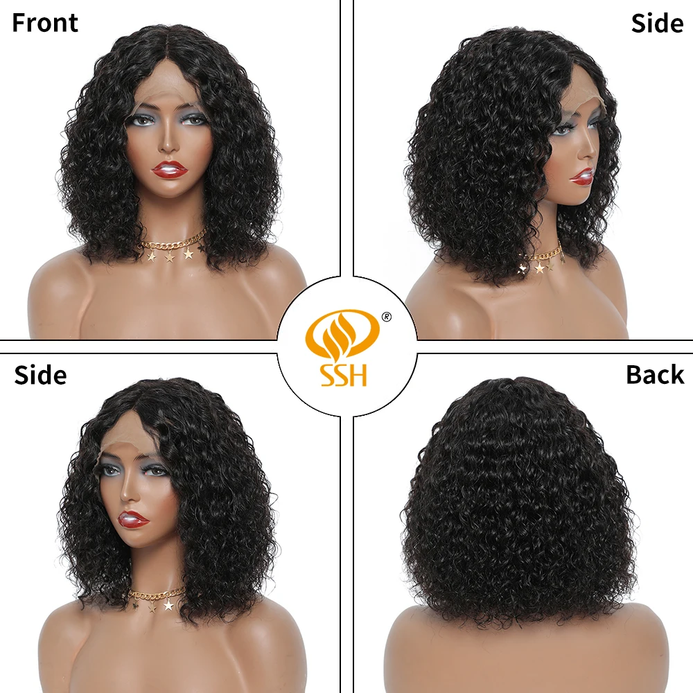 SSH T Lace Part 150% Density Brazilian Remy Short Bob Curly Human Hair Wigs For Black Women middle Part