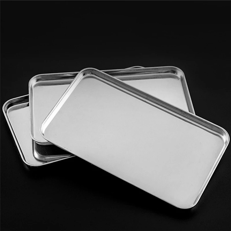 Stainless Steel Rectangle Food Storage Trays Steamed Sausage BBQ Roast Fish Plates Kitchen Bread Pastry Baking Dish Fruit Pans