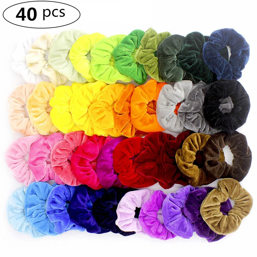 20/40 Pcs/Set Vintage Hair Scrunchies Stretchy Velvet Scrunchie Pack Women Elastic Hair Bands Girl Headwear Rubber Hair Ties