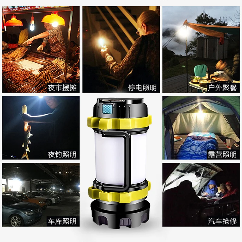 XM-L T6 USB Rechargeable COB Camping Led Flashlight Color Light Built in Battery Torch for Emergency Powerbank White Red Lantern