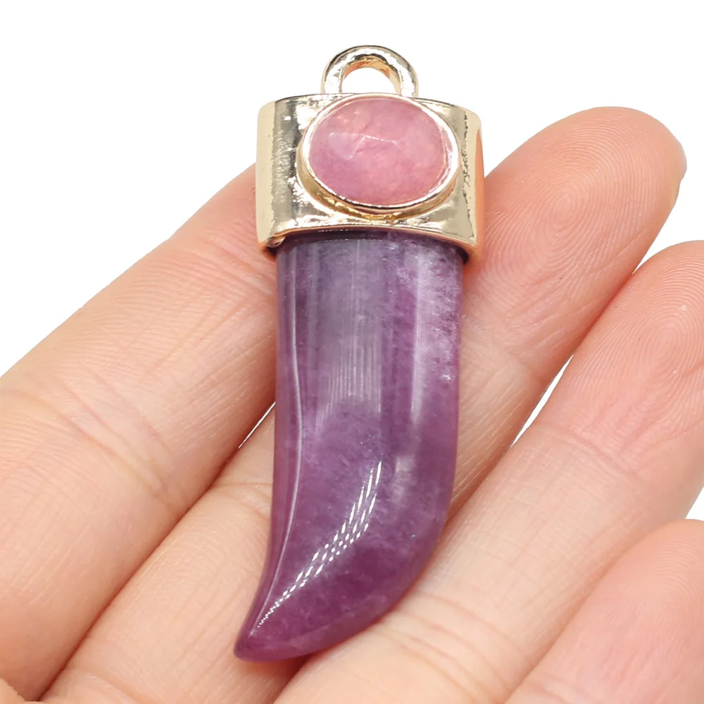 Natural Stone Pendants Ox Horn Shape Exquisite Agates Charms for jewelry making DIY necklace bracelet Earrings accessories