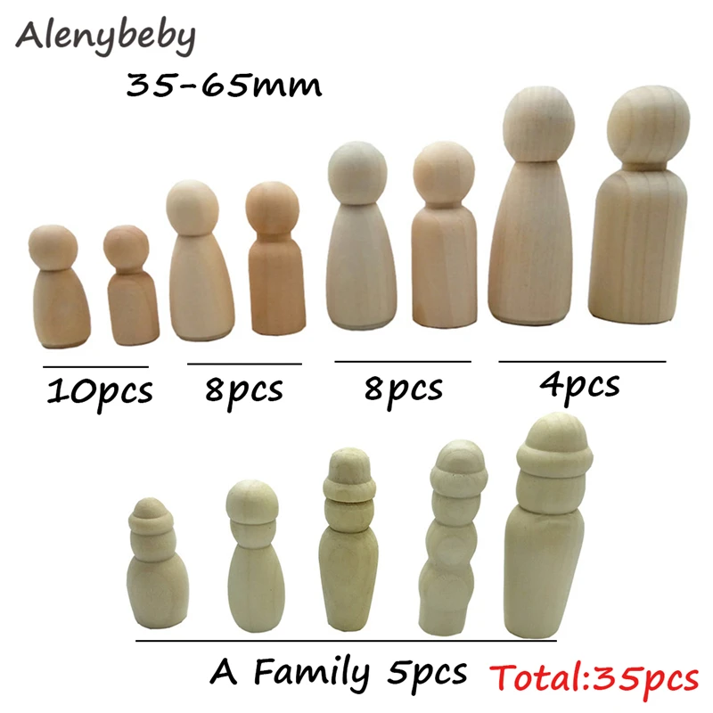 

35pc Wood Peg Dolls People Shape Unpainted Wedding decoration Gifts DIY Unfinished Family Toys Wooden Dolls Baby Teether