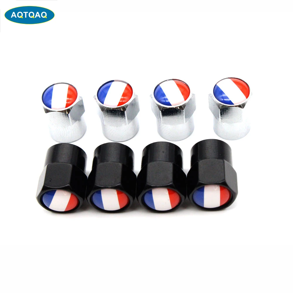 

4 Pcs/Set Aluminum Alloy/Copper France National Flag Tire Valve Stem Cap Tire Wheel Stem Air Valve Caps for Auto Cars