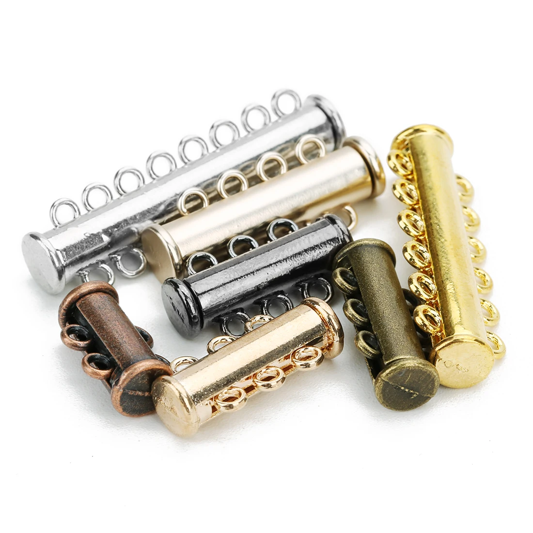 SAUVOO 5pcs Rows Strong Magnetic Clasps Slide Tubes Lock For Layered Bracelet Necklaces Buckle Hook Jewelry Making Findings