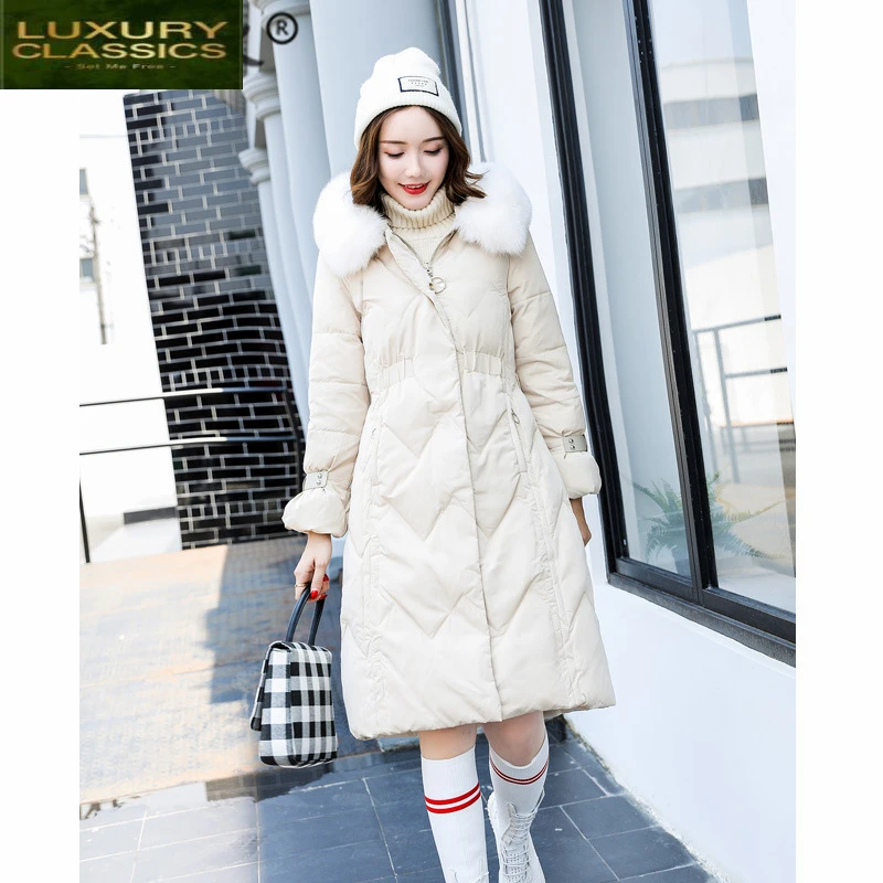 

Down Jacket Women Winter Long Down Coat Female Thick Warm Clothes Real Raccoon Fur Hooded Coats Ladies Outwear 2021 L0012