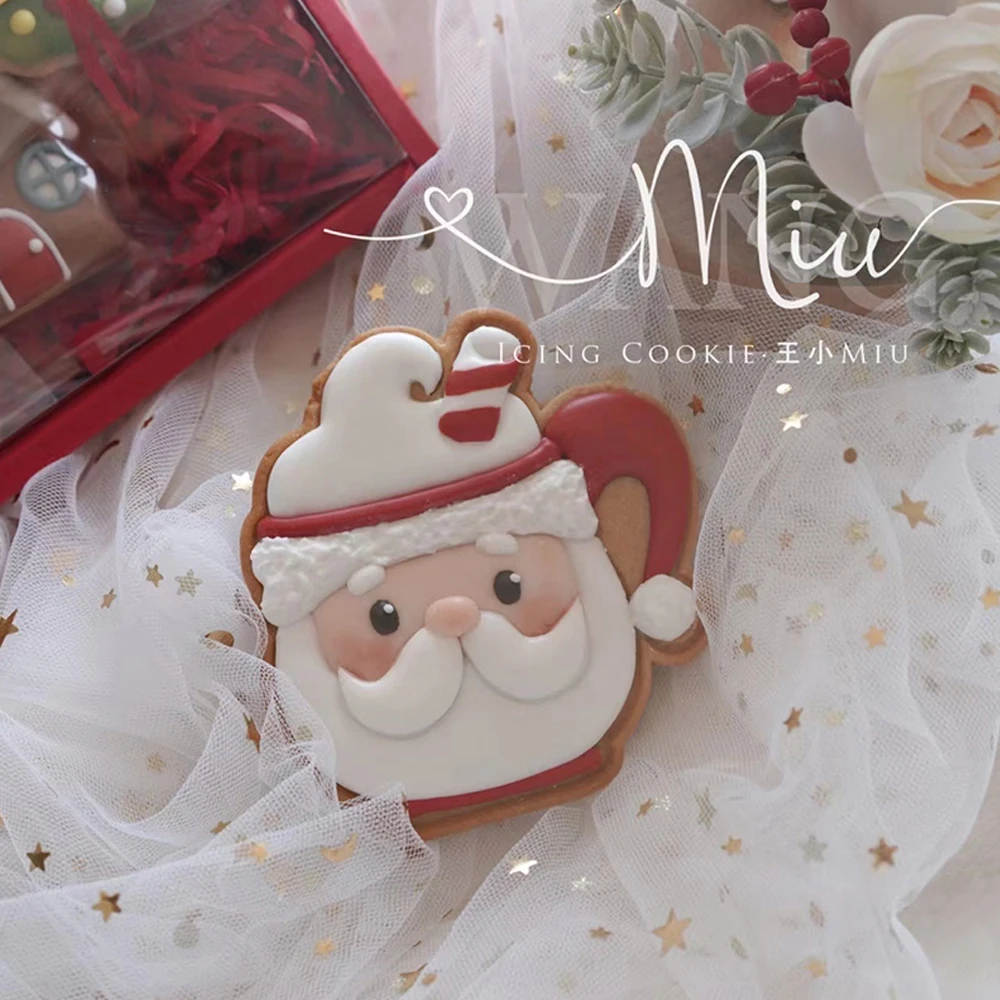 1Pc Coffee Cup Santa Icing Cookie Mold Christmas Biscuit Mold Cookie Cutter Stamp Sugarcraft Fondant Cake Decoration Tools