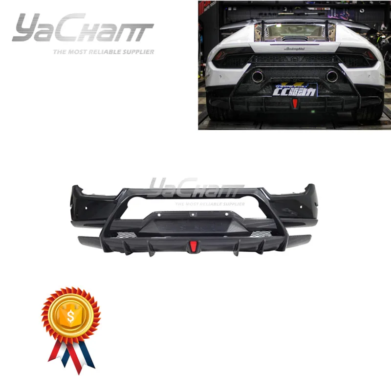 Portion Carbon Fiber / Forged Carbon Weave Rear Bumper Fit For 2014-2019 Huracan LP580-2 Coupe Spyder PF Style