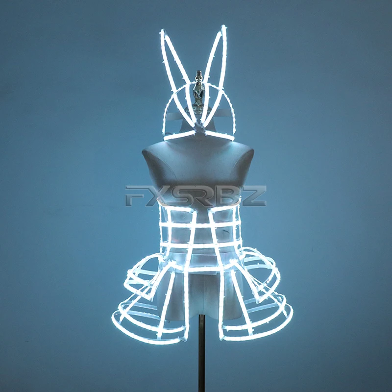 Woman Sexy LED Cage Corset Girls LED Tutu Dress Ladies Light Up Clothing Suit Bar Nightclub Dancing Show LED Costume