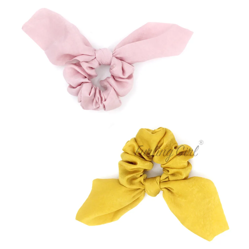 Furling Girl 1PC Silky Bunny Ears Elastic Hair Bands Rabbit Ears Bowknot Solid Colors Hair Scrunchies Women Hair Accessories