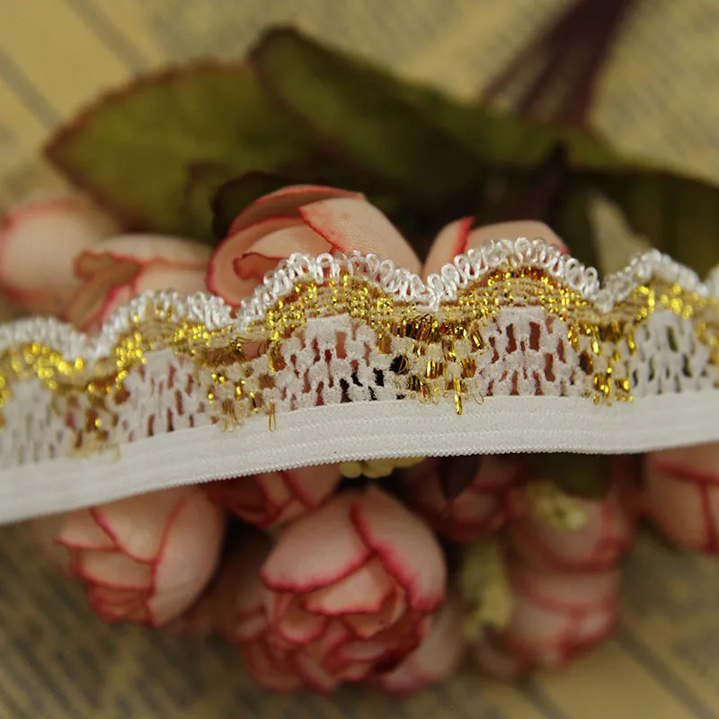 50Yds Elastic Lace Ribbon Gold White Silver 25mm Fabric Elasticity Trim Embroidered for Sewing Clothing Underwear Accessories