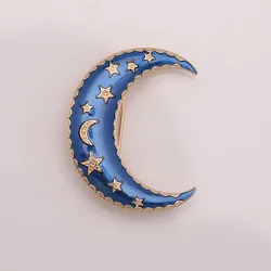 New Fashion Enamel Blue Starry Sky Moon Star Brooch Badge Pin Elegant Vintage Clothes Accessories Party Jewelry For Women Gift