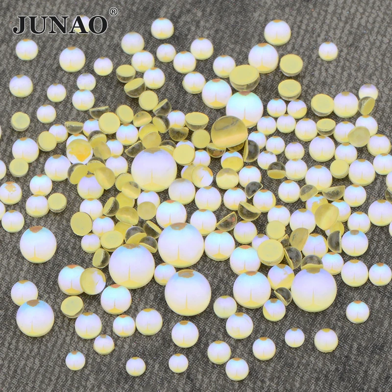 JUNAO Mix Size 1440pcs Pink AB Glass Mermaid Rhinestones Half Round Beads Flatback Nail Art Crystal Stones Non Hotfix Strass