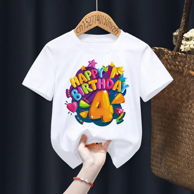 Happy Birthday 2-9th Print Boys/Girls White T-shirt Kid Summer Harajuku Kawaii Funny Clothes Little Baby Y2K Clothes,Drop Ship