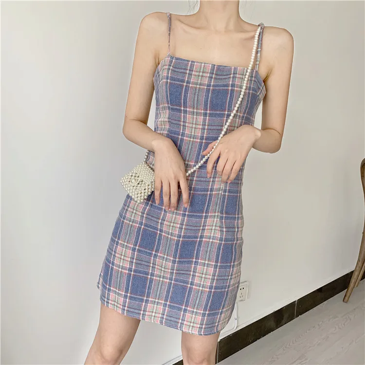 

Summer women's dress 2021 Y2K new slim and thin plaid skirt small fresh retro sweet student sling dress women's clothing Dresses