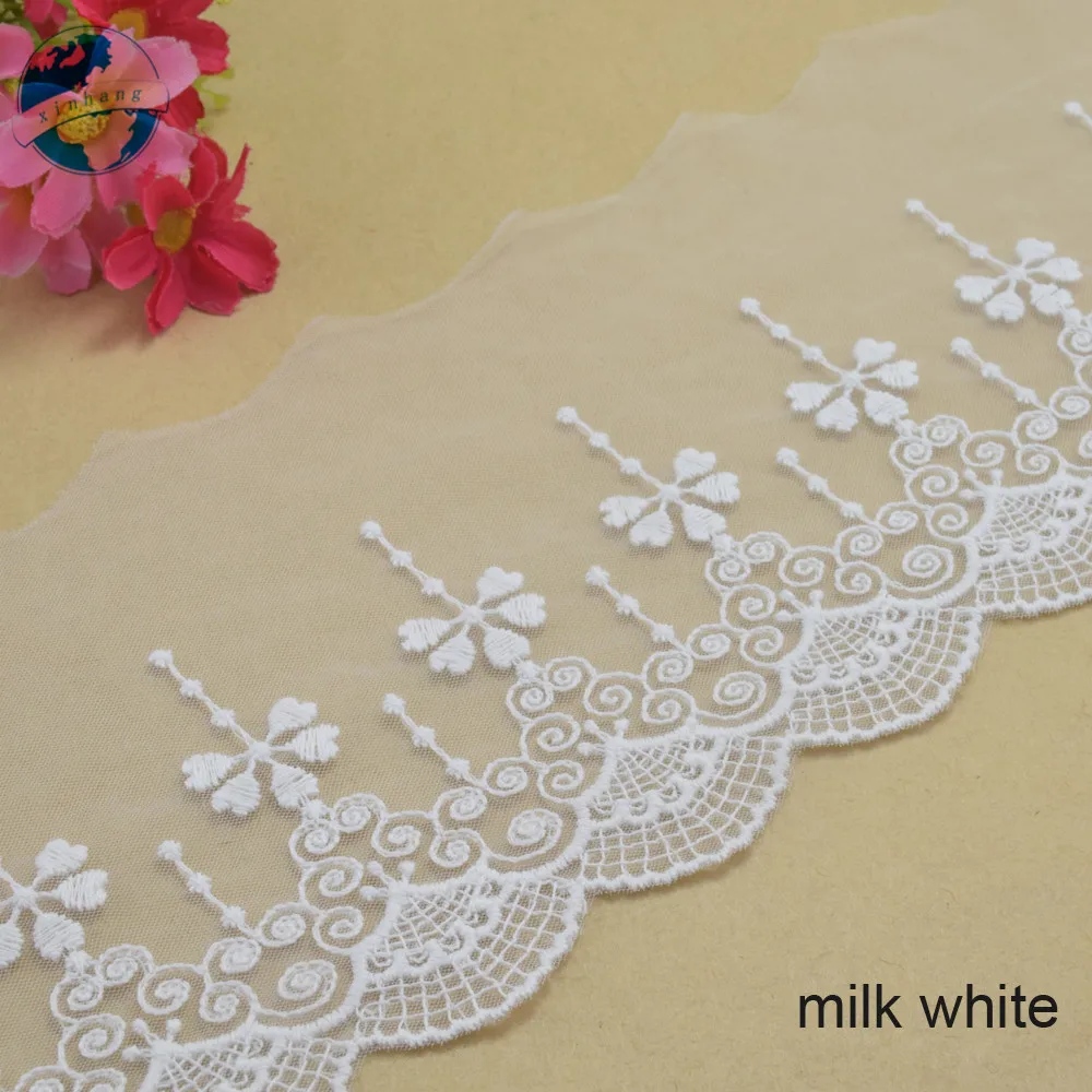 10.5cm Width White Cotton Embroidery French Lace Ribbon Fabric Guipure Diy Trims Warp Knitting Sewing Curtain Accessories#4132