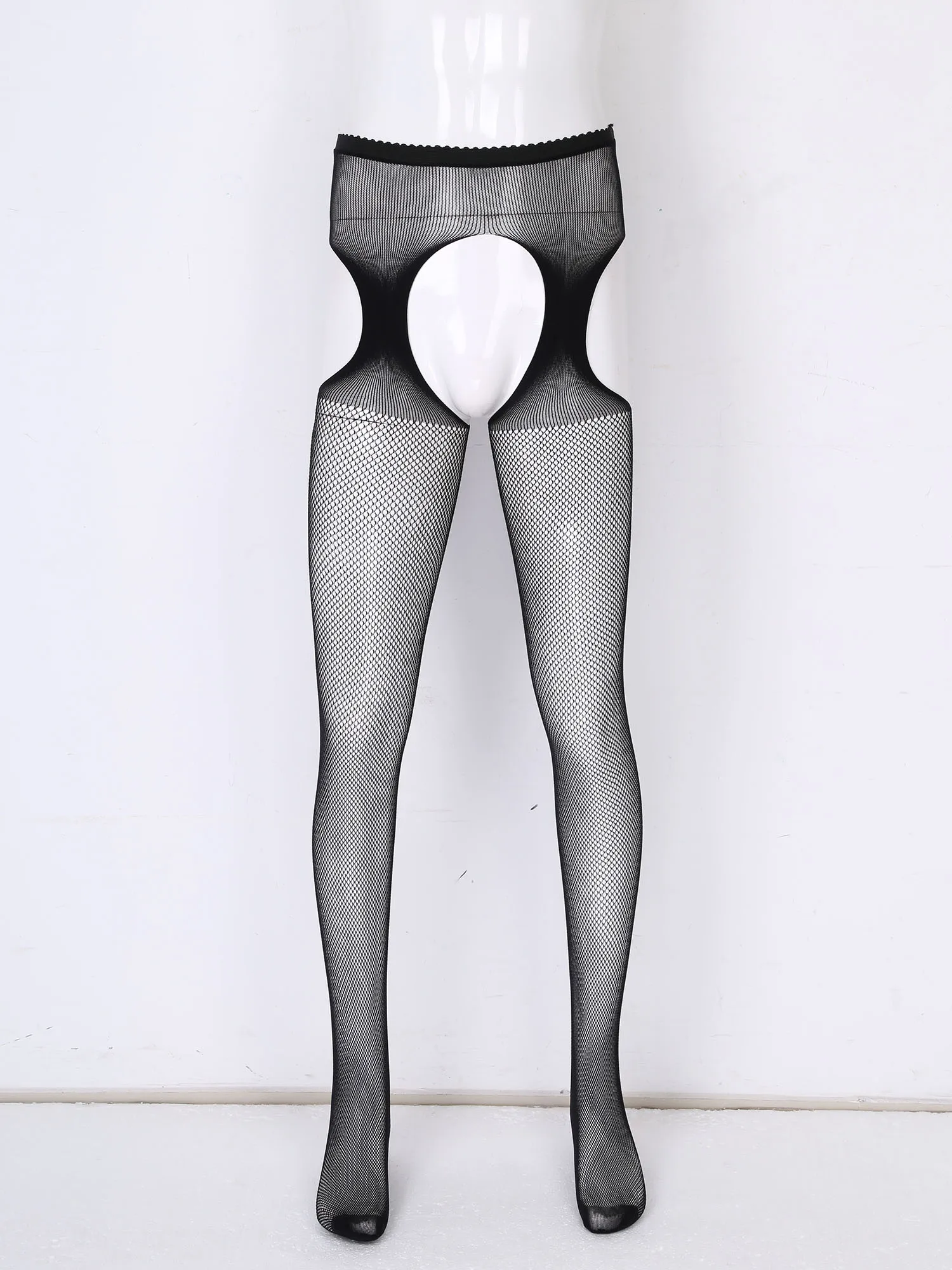 Men Stretchy Transparent Hollow Out Mesh Stockings Tights See Through Open Crotch Hot Pantyhose Erotic Sexy Lingerie Sex Product