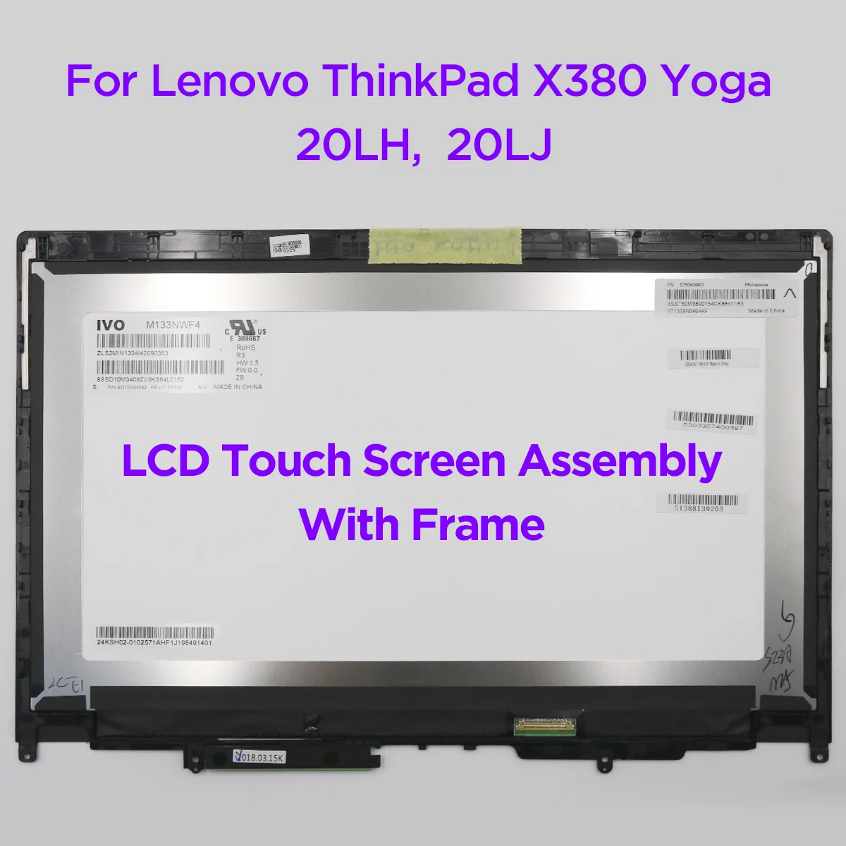 13.3 LCD Touch Screen Digitizer Assembly With Frame For Lenovo ThinkPad X380 Yoga 20LH 20LJ Display Replacement 1920x1080 30pins