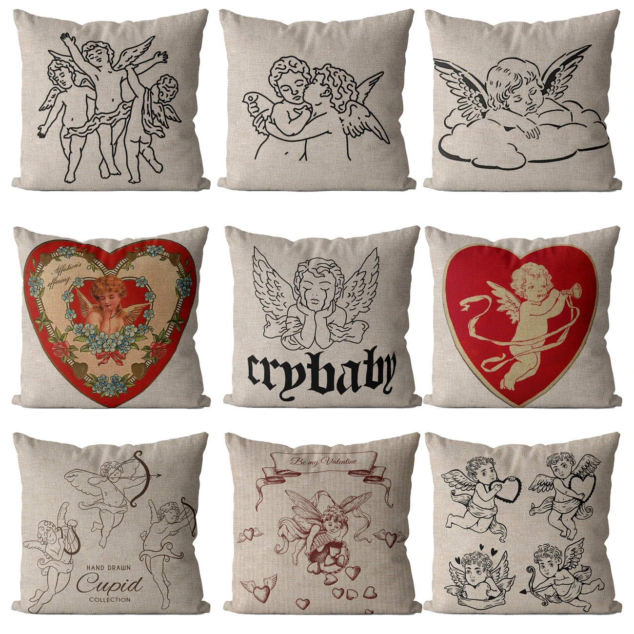 Vintage Cupid Angels  Cotton Linen Cushion  Decoration Pillow Case High Quality Printed Family Sofa Cushion Case 45cm*45cm