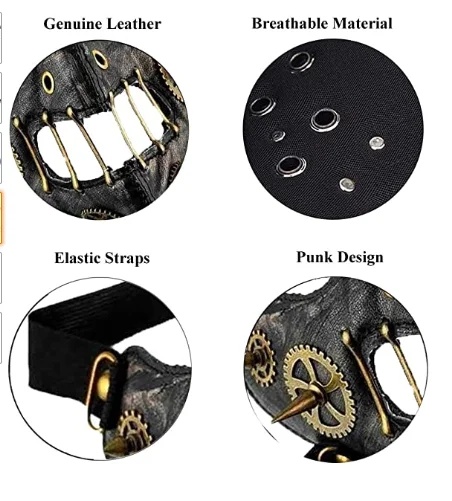 Masque Steampunk Rétro Gothique en Coton et Cuir pour Homme et Femme, Accessoire de Cosplay, Chaud pour l'Hiver