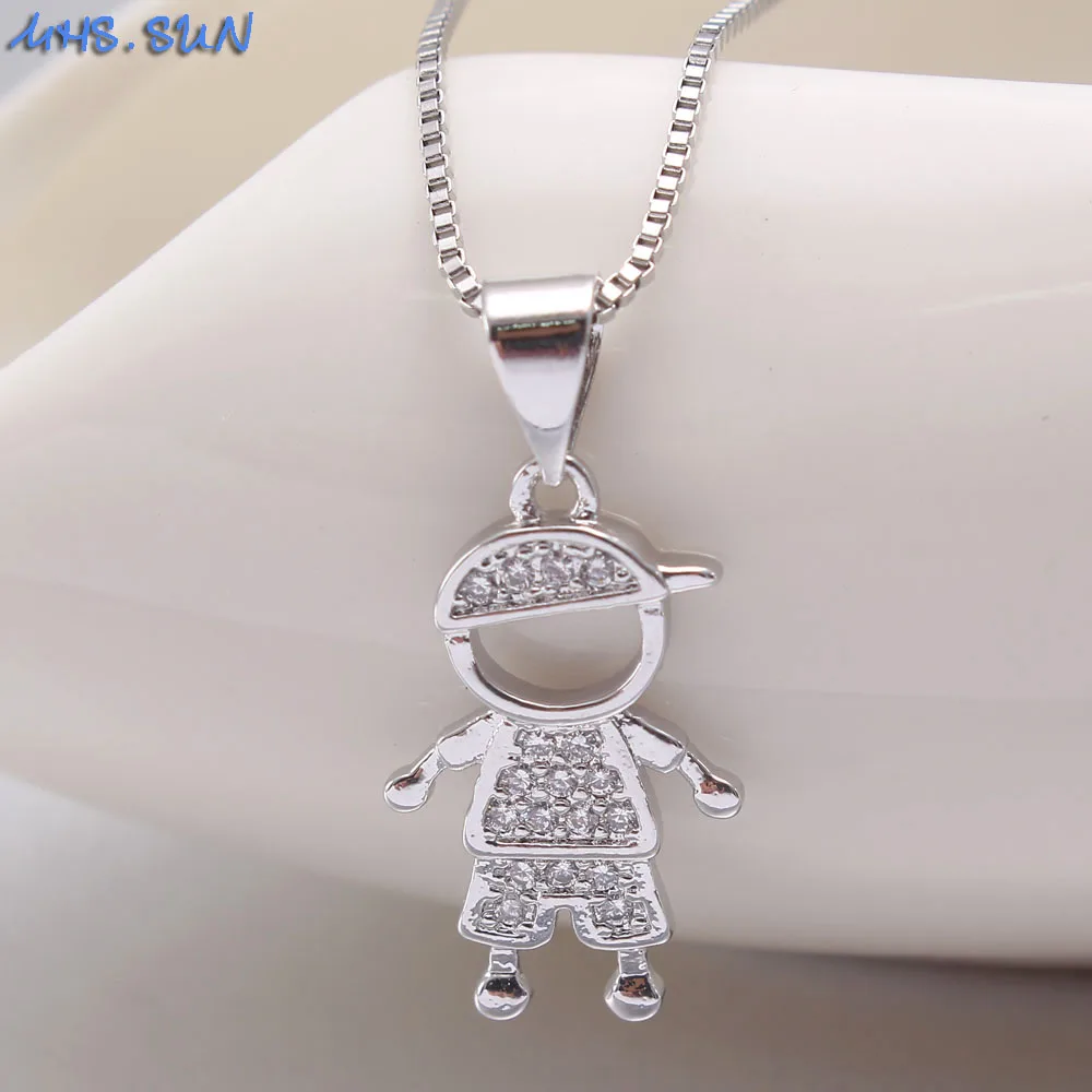 MHS.SUN Cute Boys And Girls Mini Pendants Necklace Fashion AAA CZ Gold Color Chain Necklace For Women Lover Jewelry Gift 1Pcs