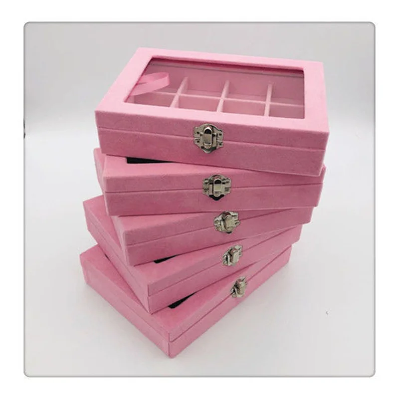 

High-Quality Exquisite Gray Jewelry Storage Box Household Jewelry Watch Earrings Ring Segmentation Small Dustproof Jewelrys Boxs