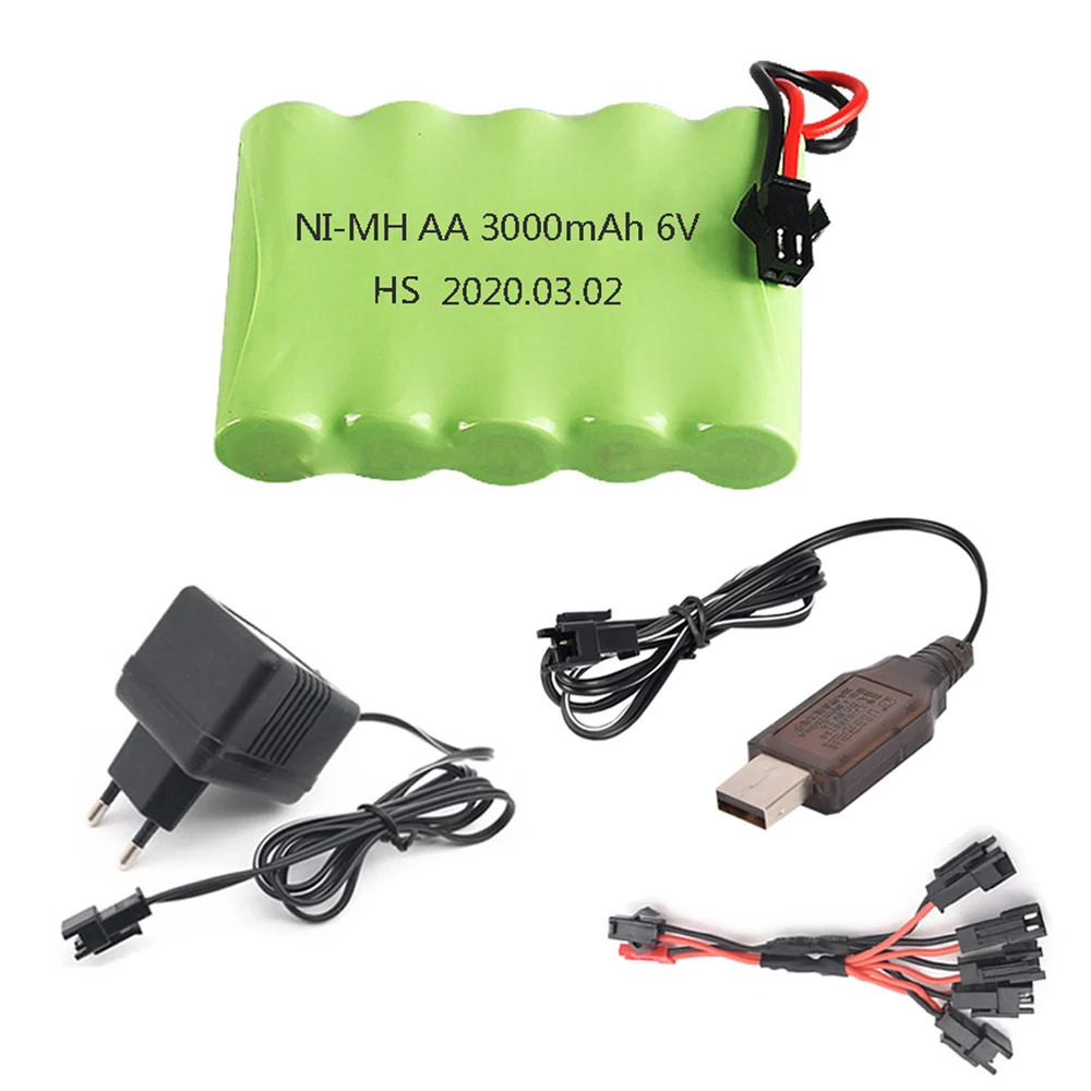 Batterie AA NIlaissée 6V 3000mAh avec câble de chargeur, pour voiture jouet RC, bateau, réservoir, robot, camion, odor, pièces, installations de sécurité