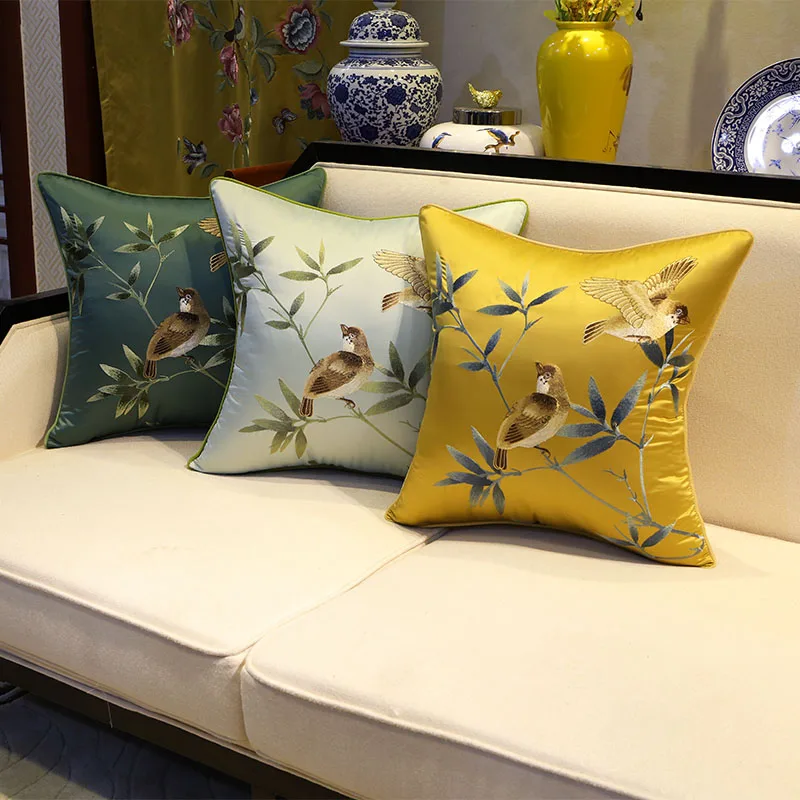 Bird Embroidery Pillows Chinese Luxury Cushion Case Retro Decorative Pillow Cover For Sofa Chair Living Room Home Decorations