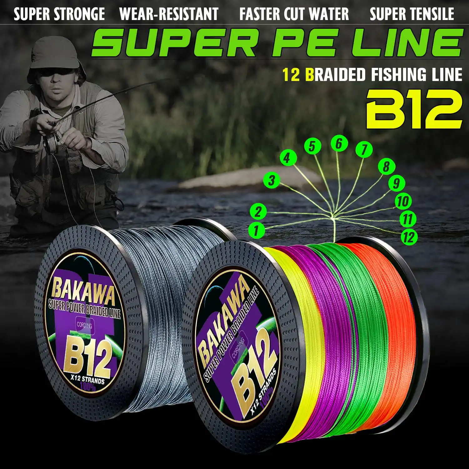 BAKAWA X12 X8 Super Strong 12 Strands 8 Strands Braided Fishing Line 300M 500M Multifilament PE Line Saltwater Fishing Tackle
