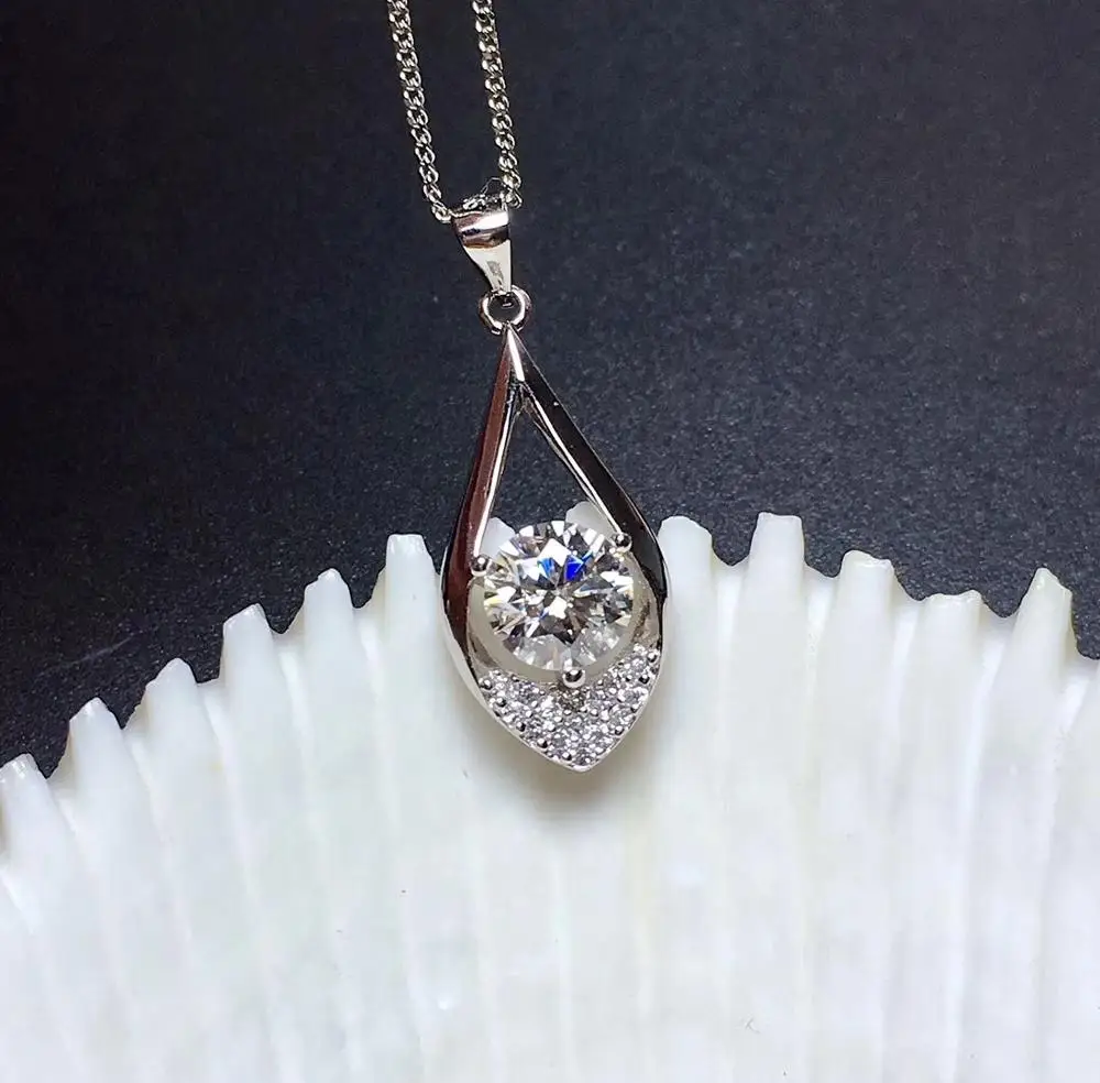 moissanite necklace, 1 carat gem, can be detected by instrument, 925 Sterling silver, popular Necklace