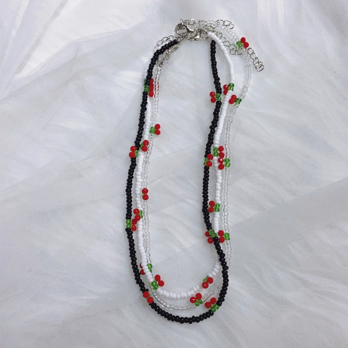 Donarsei Bohemia Beaded Red Cherry Necklace For Women Cute Handmade Fruits Seed Bead Chokers Necklaces Boho Jewelry