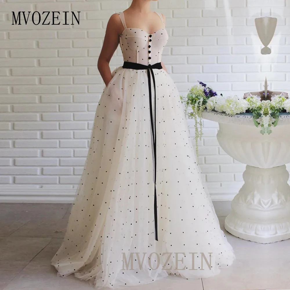 

MVOZEIN Evening Dresses Long 2020 Tulle A-line Evening Dress Button Spaghetti Strap Formal Party Gown Floor Length robe-de-festa