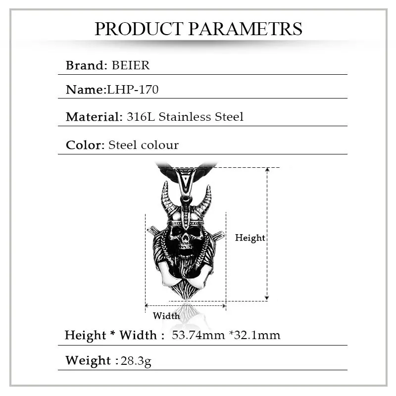 Fashion Vintage Women Men Viking Axe Warrior Skull Nordic Stainless Steel Pendant Chain Necklace Jewelry LHP170