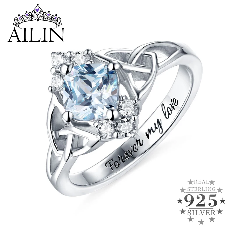 

AILIN Celtics Knots Custom Gemstone Engraving Wedding Rings For Women Sterling Silver 925 Personalized Engagement Jewlery Gifts