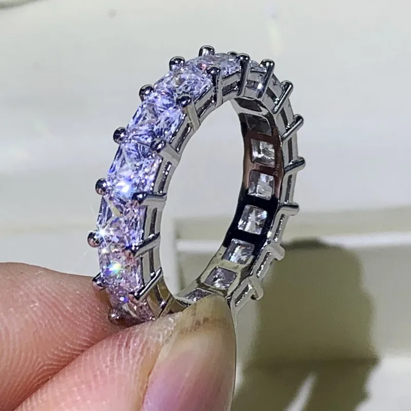 Classical Eiffel Tower Jewelry 925 Sterling Silver Couple Rings Princess Cut White Clear 5A Zircon Women Wedding Bridal Ring Set