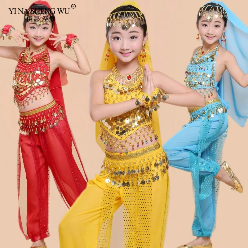 Trajes de dança do ventre para crianças, Trajes de dança oriental, menina Egito Bollywood, roupas indianas de dança do ventre, Índia 6 cores