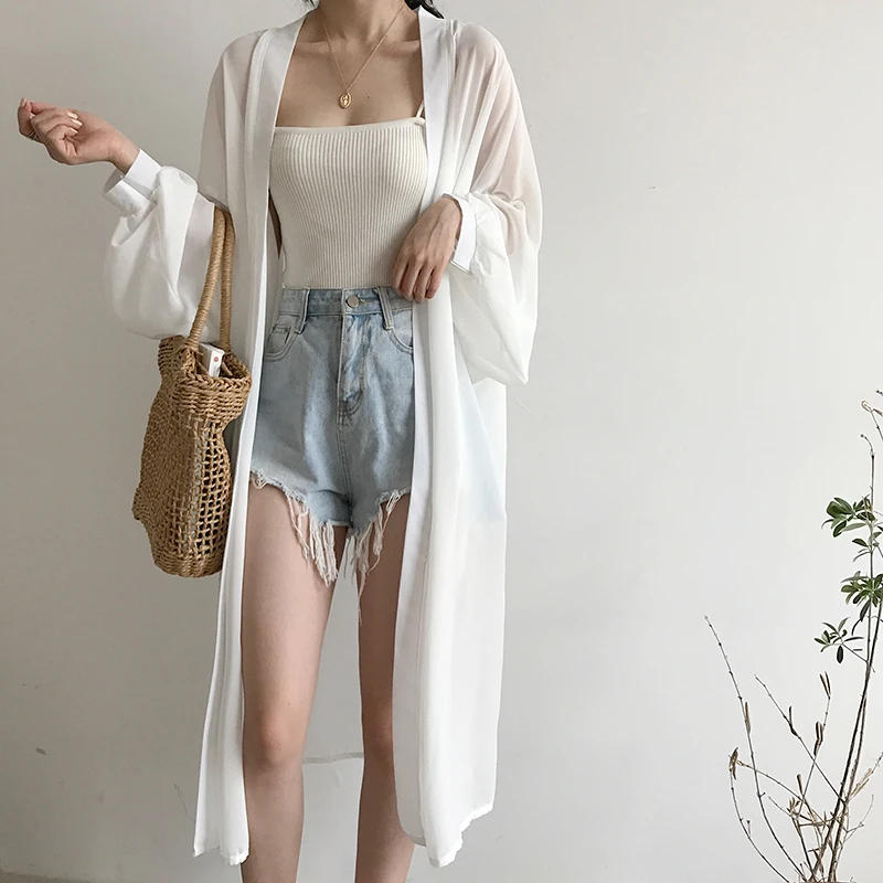 Kimono Spiaggia di Estate Cardigan Maglia A Manica Lunga Camicia Bianca Più Il Formato Abiti Vintage Blusas Mujer De Moda 2020