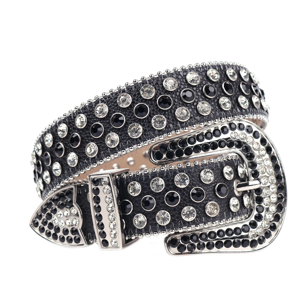 Genuine Leather Belt Western Rhinestones Belt For Women Men Diamond Studded Belts Luxury Pin Buckle Strass Cinturones Para Mujer