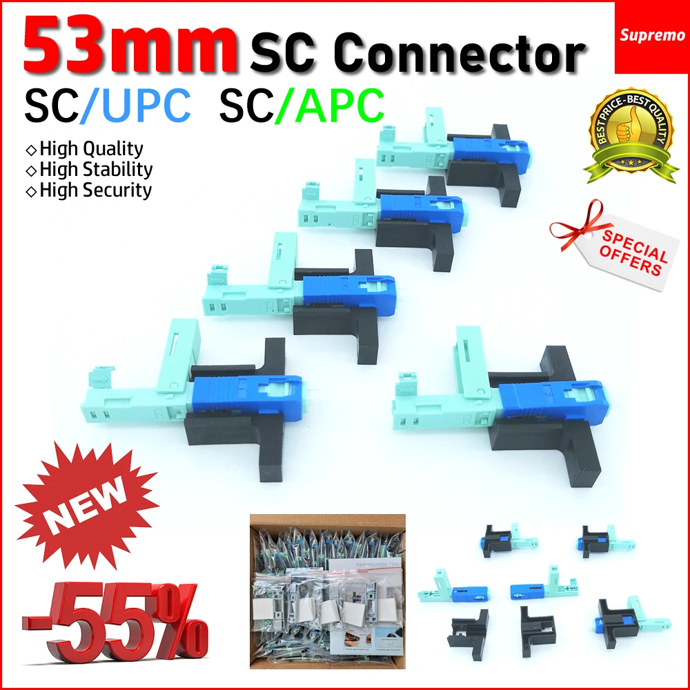 단일 모드 광학 퀵 커넥터 FTTH 툴 콜드 커넥터, 고품질 53MM 고속 커넥터 SC APC SC/APC SC/UPC SM