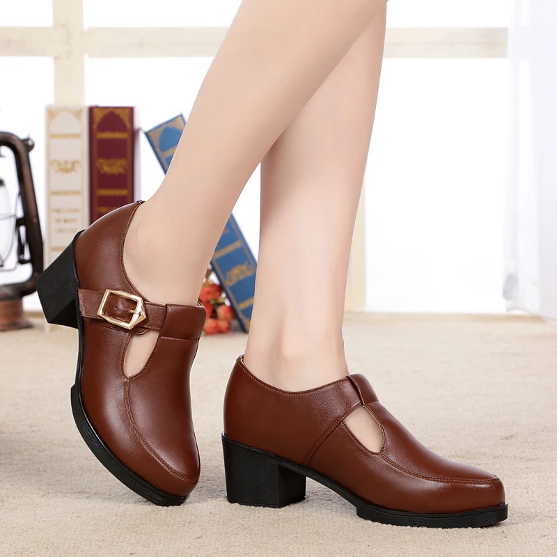 GKTINOO New 2024 Fashion Women Mary Janes High Heels For Ladies Work Shoes Platform Pumps Women Genuine Leather Shoes