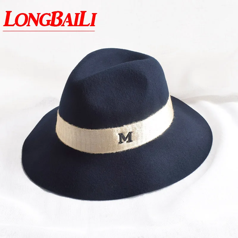 

LongBaiLi Winter Fashion Wide Brim Wool Felt Fedora Hats For Women Chapeu Panama Hat Female Free Shipping SADW027