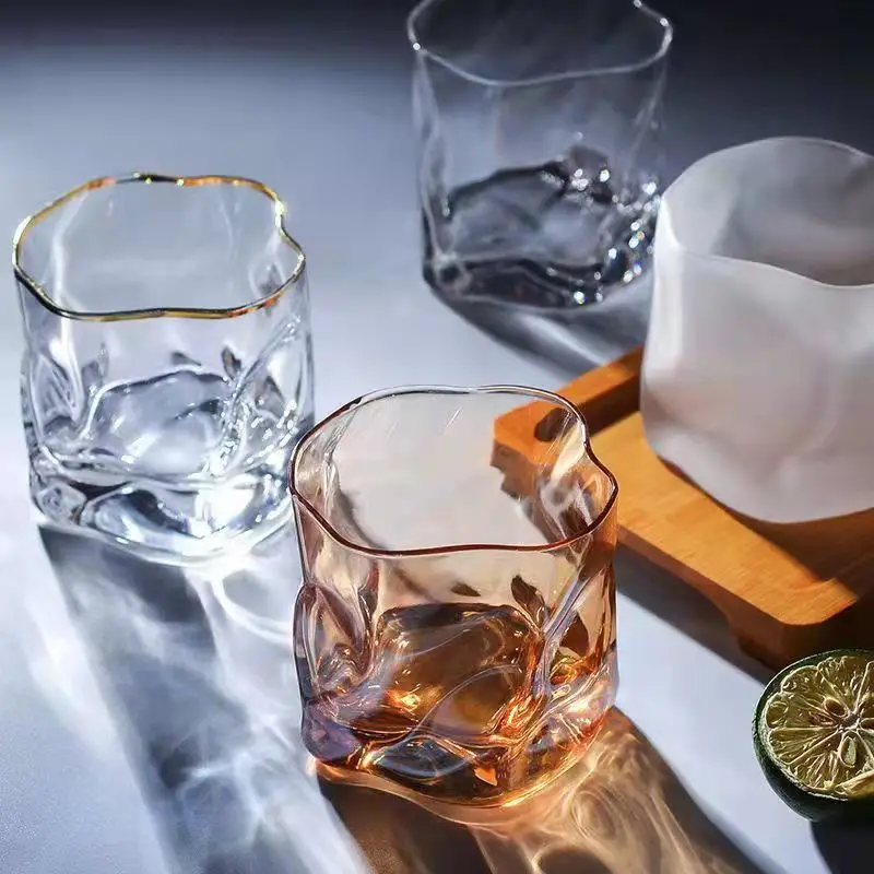 Japanese Beer Whiskey Glass Crystal Glass Cup Shaped Cup Twisted Cup Ins Wind Creative Wholesale Drinkware 250ml